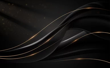 Peel and stick wall murals Abstract wave Abstract black and gold lines background with light effect