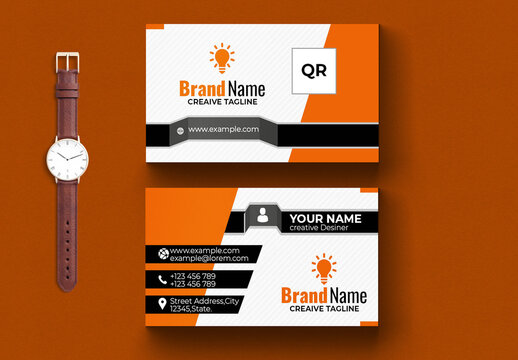 Clean Business Card Layout with Orange Accents