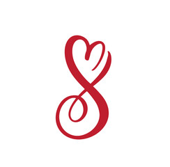 Red Number 8 eight logo of March. For congratulation calligraphy text. Lettering for Womans Day. Can use for greeting card, poster or banner. illustration Isolated on background