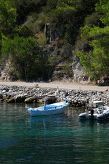 Small fishing boats in the picturesque bay on island Lastovo, Croatia.