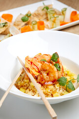 fried rice with shrimps and herbs