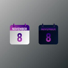 November daily calendar icon in flat design style. Vector illustration in light and dark design. 