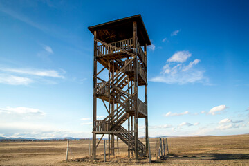 Bird watching tower at the sunrise.