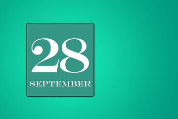 September 28 is the twenty-eighth day of the month. calendar date in frame on green background. illustration