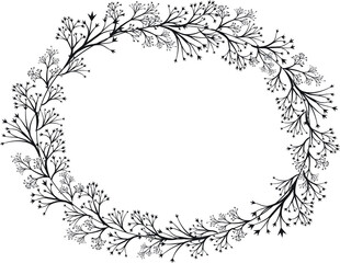 Wreath silhouette plant, botanical plants, black and white theme.