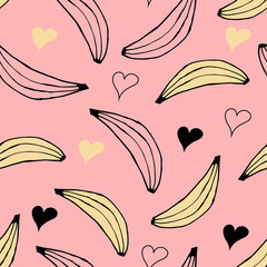 Doodle banana seamless pattern. hand drawn background. Vector illustration