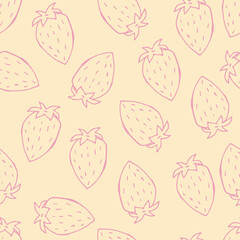 Garden strawberry seamless pattern. doodle fruit or strawberries. Isolated on white background. Fresh strawberry Sweet fruit. Whole strawberry.