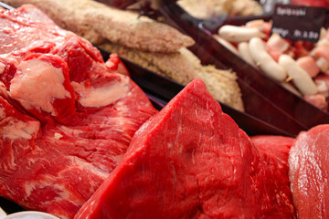 Fresh raw red meat at the butcher