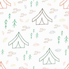 Doodle tent seamless pattern. hand drawn background. Vector illustration