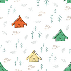 Doodle tent seamless pattern. hand drawn background. Vector illustration