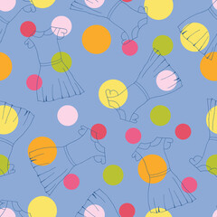 Doodle summer dress seamless pattern. hand drawn background. Vector illustration