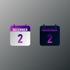December daily calendar icon in flat design style. Vector illustration in light and dark design. 