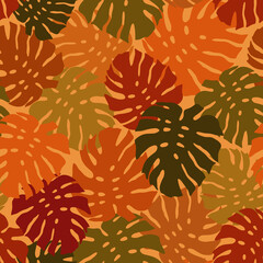 Exotic seamless pattern with tropical leaves monstera. Botanical fashionable template for design. Modern abstract design for paper, cover, fabric, interior decor