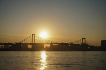 Fototapeta na wymiar Rainbow Bridge Tokyo Japan Sunset Stock Photo Stock Images Stock Pictures