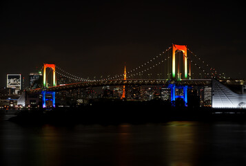 Fototapeta na wymiar Rainbow Bridge and Tokyo Tower Night Tokyo Japan Stock Photo Stock Images Stock Pictures