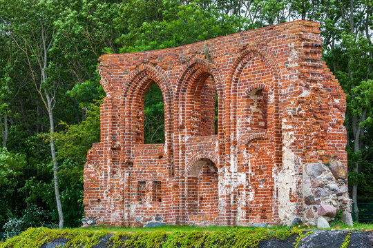 Ruins of old church in Trzesacz in Poland