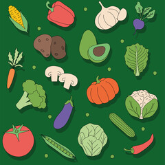 vegetables on green background vector design