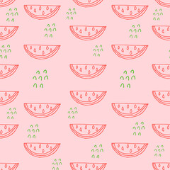 Doodle watermelon seamless pattern. hand drawn of a watermelon background Vector illustration
