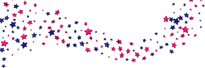 Shooting stars confetti 3D. Multi-colored stars. Festive background. Abstract pattern on a white background. Design element. Vector illustration, EPS 10.