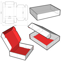 Cardboard box for sending mail. Flute Type E  (Internal measurement 21 x 17 + 5 cm) and Die-cut Pattern. Ease of assembly, no need for glue.  The .eps file is full scale and fully functional.