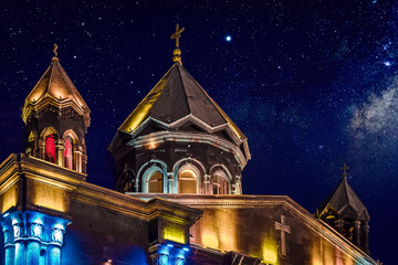 Night scene. View of the illuminated church. Gyumri. Armenia