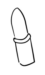 Outline image of a lipstick. Hand drawn doodle illustration, black image on a white background. Linear art. Vector illustration.