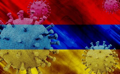 Flag of Armenia with coronavirus covid -19. 3D Illustration