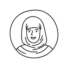 Arabian Woman icon. Hand drawn human avatar illustration in doodle sketch style. Vector image.