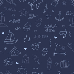 Summer set seamless pattern. Vector illustration with random elements. Design for prints and cards.