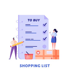 People adds products to the wish list in the online store. Concept of online shopping, big choice, internet trade, product rating, market place, customer reviews. Vector illustration in flat design