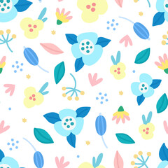 Floral seamless pattern. Hand drawn beautiful flowers. Colorful repeating background with blossom. Design for wallpaper, textiles, wrapping paper, cover notebook, header. Vector illustration, eps10