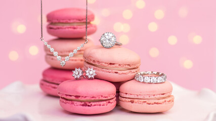 Diamond jewelry with pink macaroons
