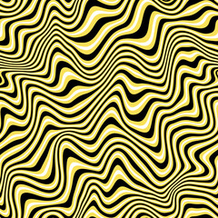 Vector seamless pattern. Abstract texture with bold monochrome wavy stripes. Creative distorted background. Decorative black, white, Illuminating yellow  and grey design.