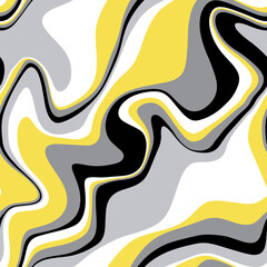 Fototapeta premium Vector seamless pattern. Abstract texture with bold monochrome wavy stripes. Creative distorted background. Decorative black, white, Illuminating yellow and grey design.