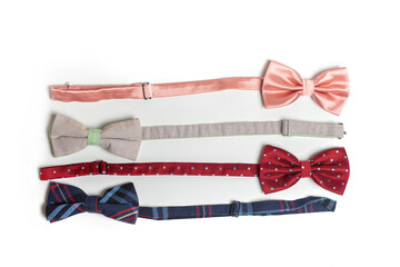 Four men's bow ties on an isolated background. Elements of men's accessories on a white background