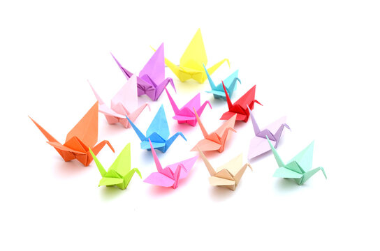 Colorful paper origami birds