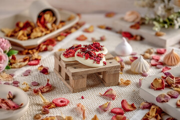 Obraz na płótnie Canvas White handmade chocolates on a white backgroun