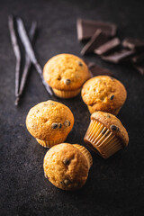 Vanilla muffins. Sweet cupcakes.