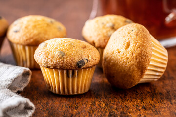 Vanilla muffins. Sweet cupcakes.
