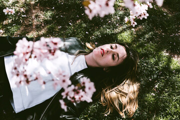 Girl lying on the grass
