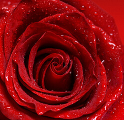 Macro image of red rose with water droplets