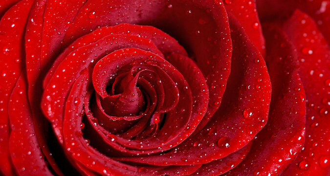 Macro image of red rose with water droplets
