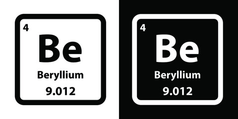 Be	Beryllium chemical element icon. The chemical element of the periodic table. Sign with atomic number. 