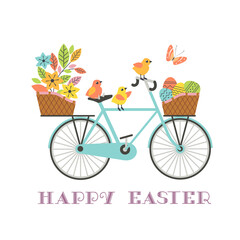 Fototapeta na wymiar Cute Easter Chickens on Bicycle with gifts vector