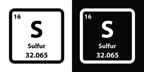 S	Sulfur chemical element icon. The chemical element of the periodic table. Sign with atomic number. 