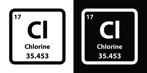Cl	Chlorine chemical element icon. The chemical element of the periodic table. Sign with atomic number. 