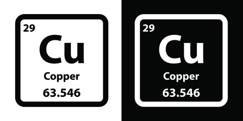 Cu	Copper chemical element icon. The chemical element of the periodic table. Sign with atomic number. 