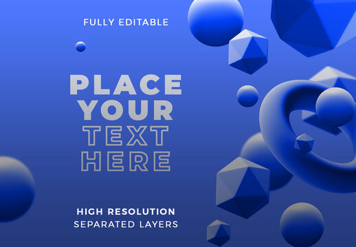 Mockup of Floating 3D Geometric Shapes on Deep Blue Background