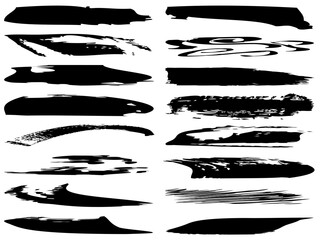 Vector collection of artistic grungy black paint hand made creative brush stroke set isolated on white background. A group of abstract grunge sketches for design education or graphic art decoration