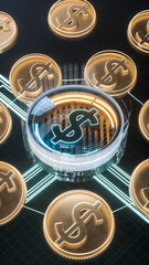 Obraz premium US Dollar neon symbol. USA cryptocurrency exchange stock concept 3d illustration